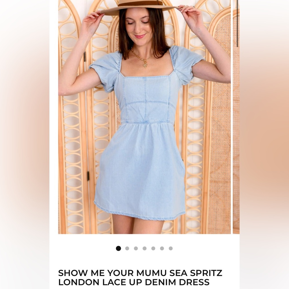 SEA SPRITZ, LONDON LACE ME UP DENIM DRESS. SHOW ME YOUR MUMU. LARGE. NWT